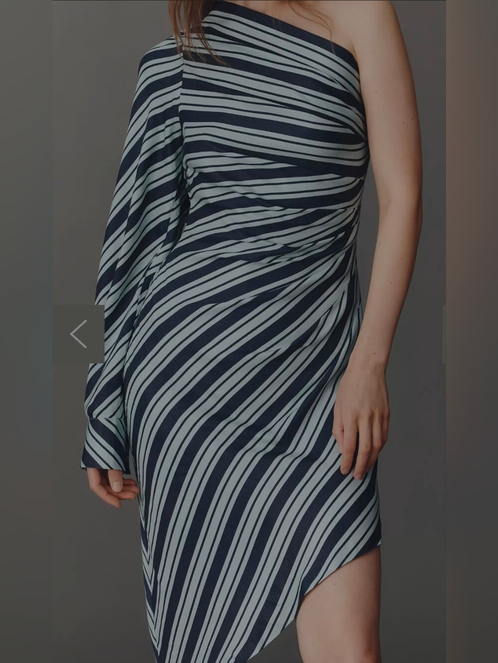 Anthropologie, Maeve Striped One-Shoulder Navy and Light Blue Dress Size 8 New
